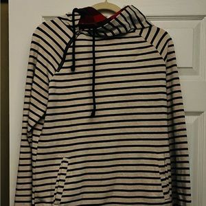 Ampersand Avenue striped sweater with buffalo plaid detail